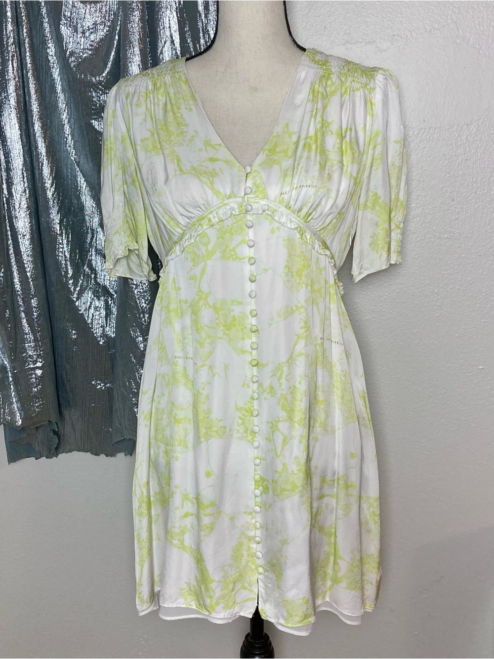 All Saints Demi Marama Dress Buttons V Neck Short Sleeve Whimsigoth Floral